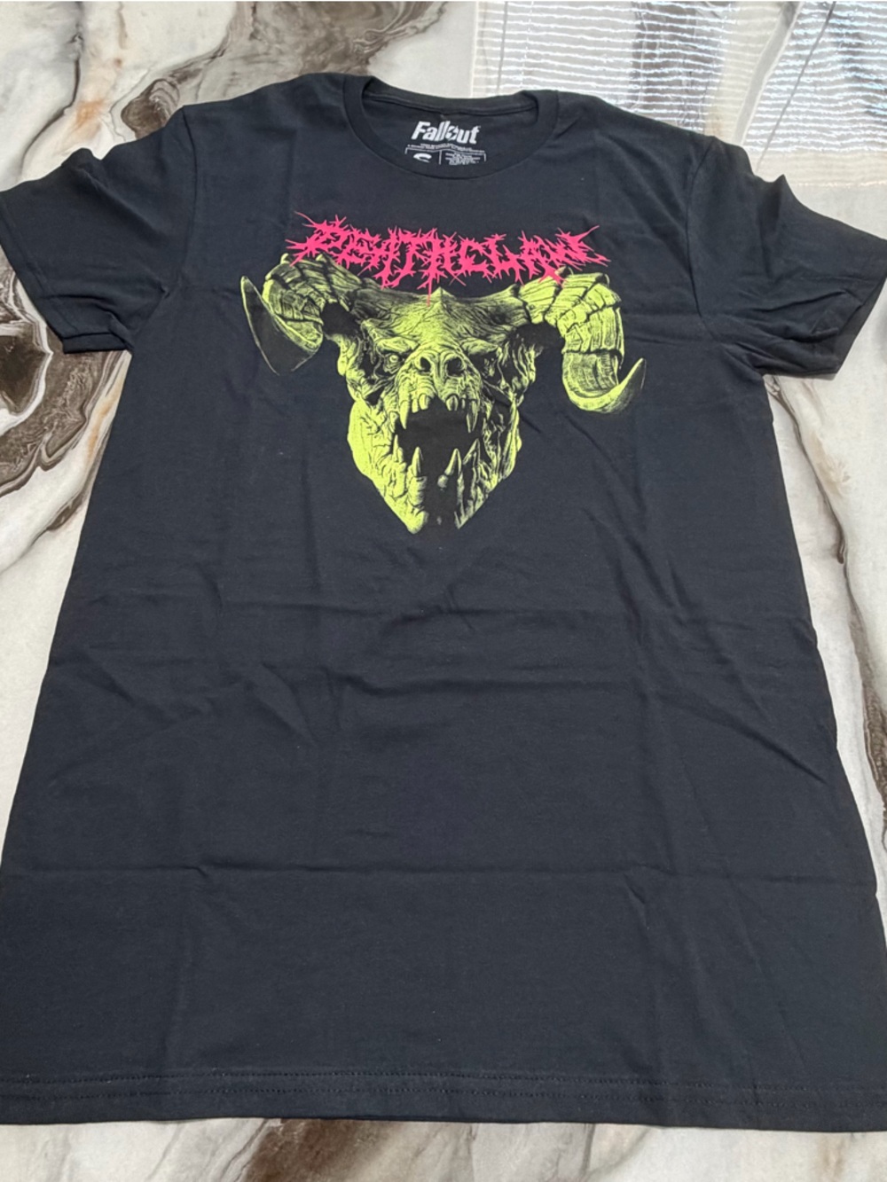 Loot Crate Black Tee with Neon Green Skull and Pink Logo Size S